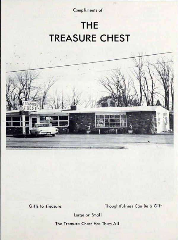 AJs Quiltery West (Treasure Chest) - 1966 Houghton Lake High Yearbook Ad (newer photo)